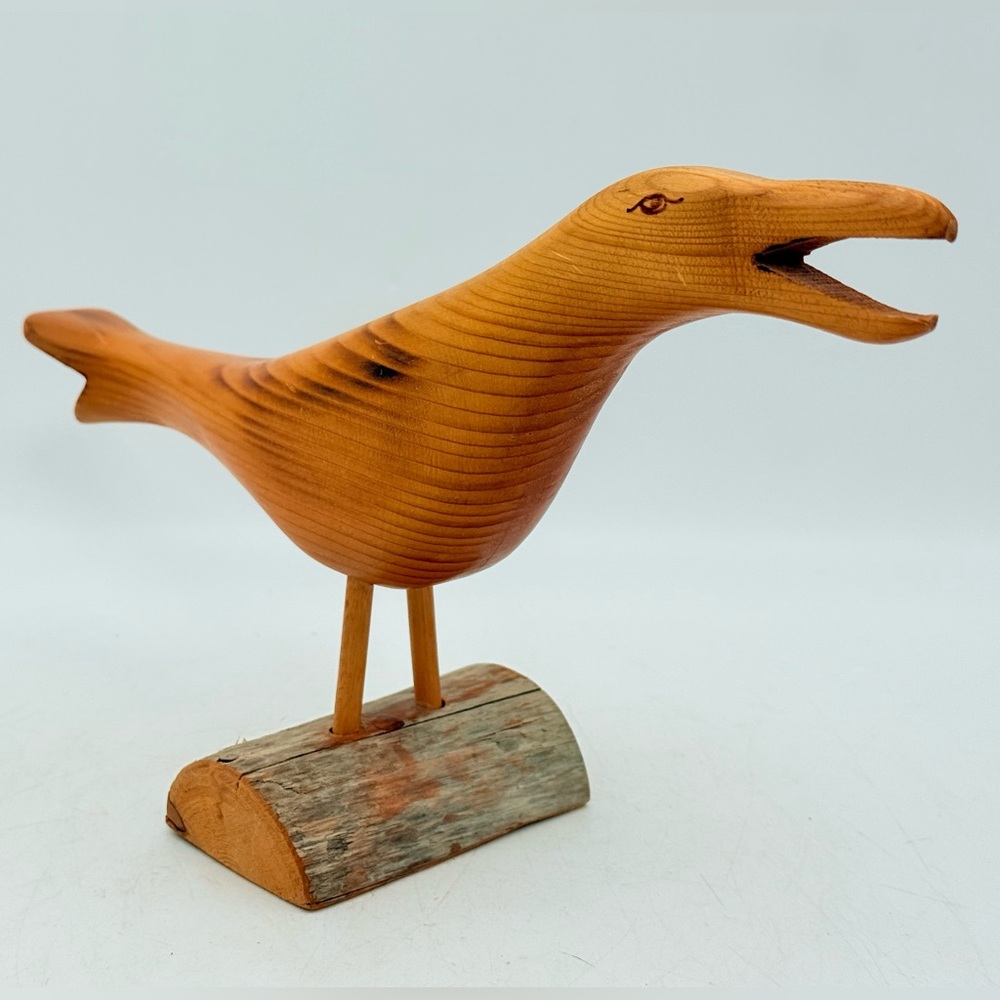Vintage Carved Wood Seagull, Acadian Handcrafts Shorebird Sculpture, home decor
